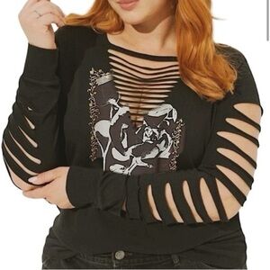 Roses Classic Fit Cotton Slashed Neck Long Sleeve Tee